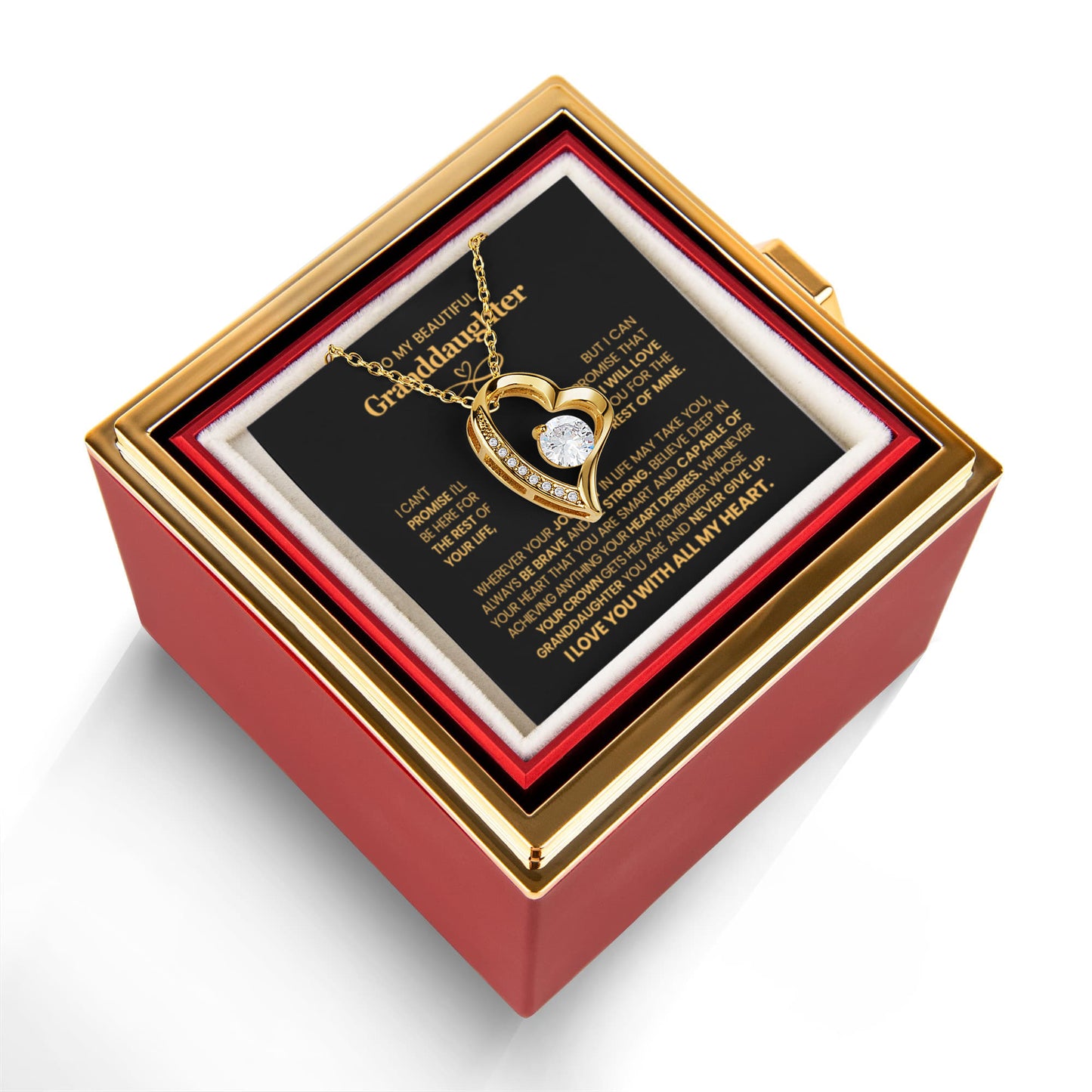 To my Granddaughter necklace from Grandparents, Forever Love Pendant with Rotating Rose Box, Gift for Birthday, Valentines Day, Graduation, Christmas