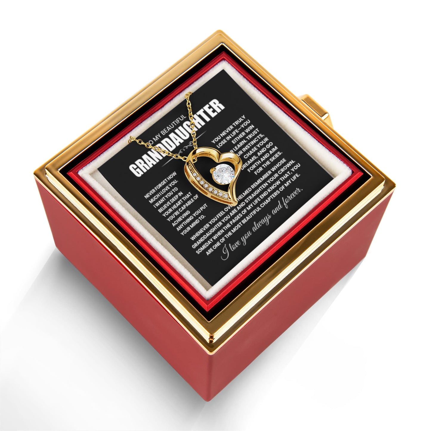 To my Granddaughter necklace from Grandparents, Forever Love Pendant with Rotating Rose Box, Gift for Birthday, Valentines Day, Graduation, Christmas