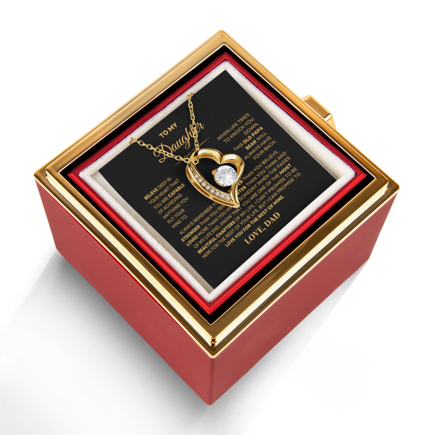 Daughter Necklace from Dad, Forever Love Pendant with Rotating Rose Box, Gift for Birthday, Valentines Day, Graduation, Christmas