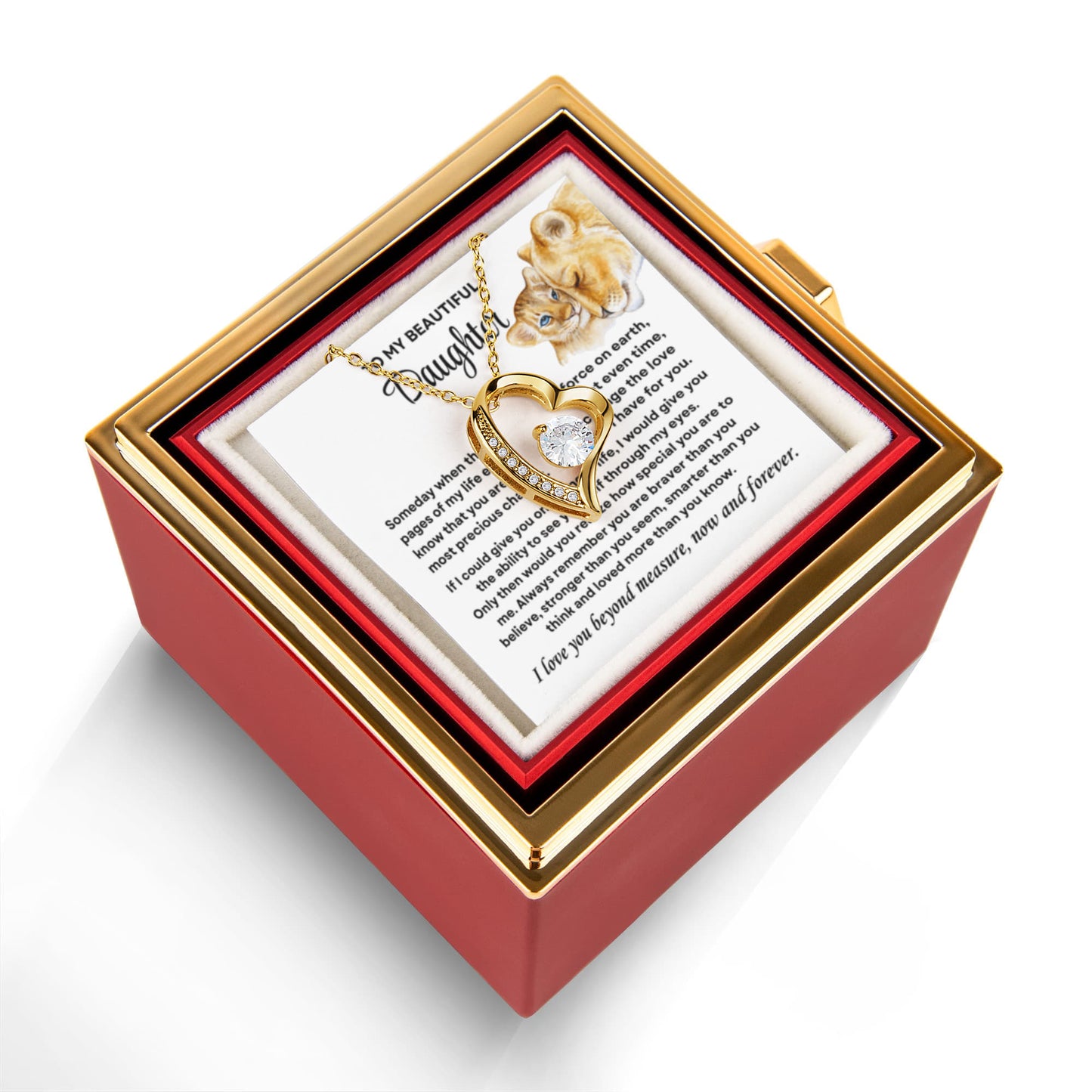 Daughter Necklace from Mom, Forever Love Pendant with Rotating Rose Box, Gift for Birthday, Valentines Day, Graduation, Christmas