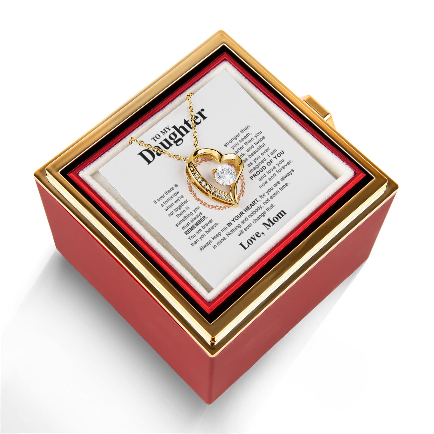 Daughter Necklace from Mom, Forever Love Pendant with Rotating Rose Box, Gift for Birthday, Valentines Day, Graduation, Christmas