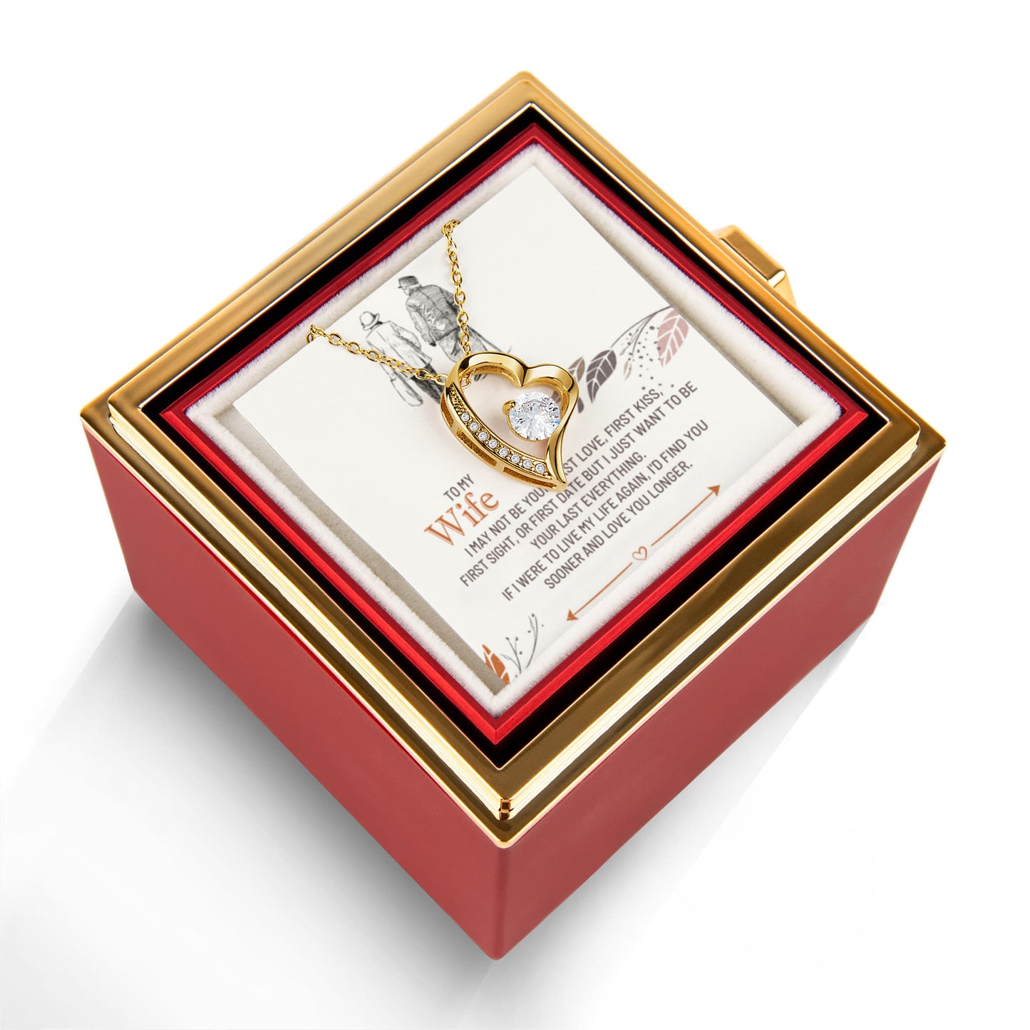 To my Wife Necklace from Husband, Forever Love Pendant with Rotating Rose Box, Gift for Anniversary, Valentines Day, Birthday