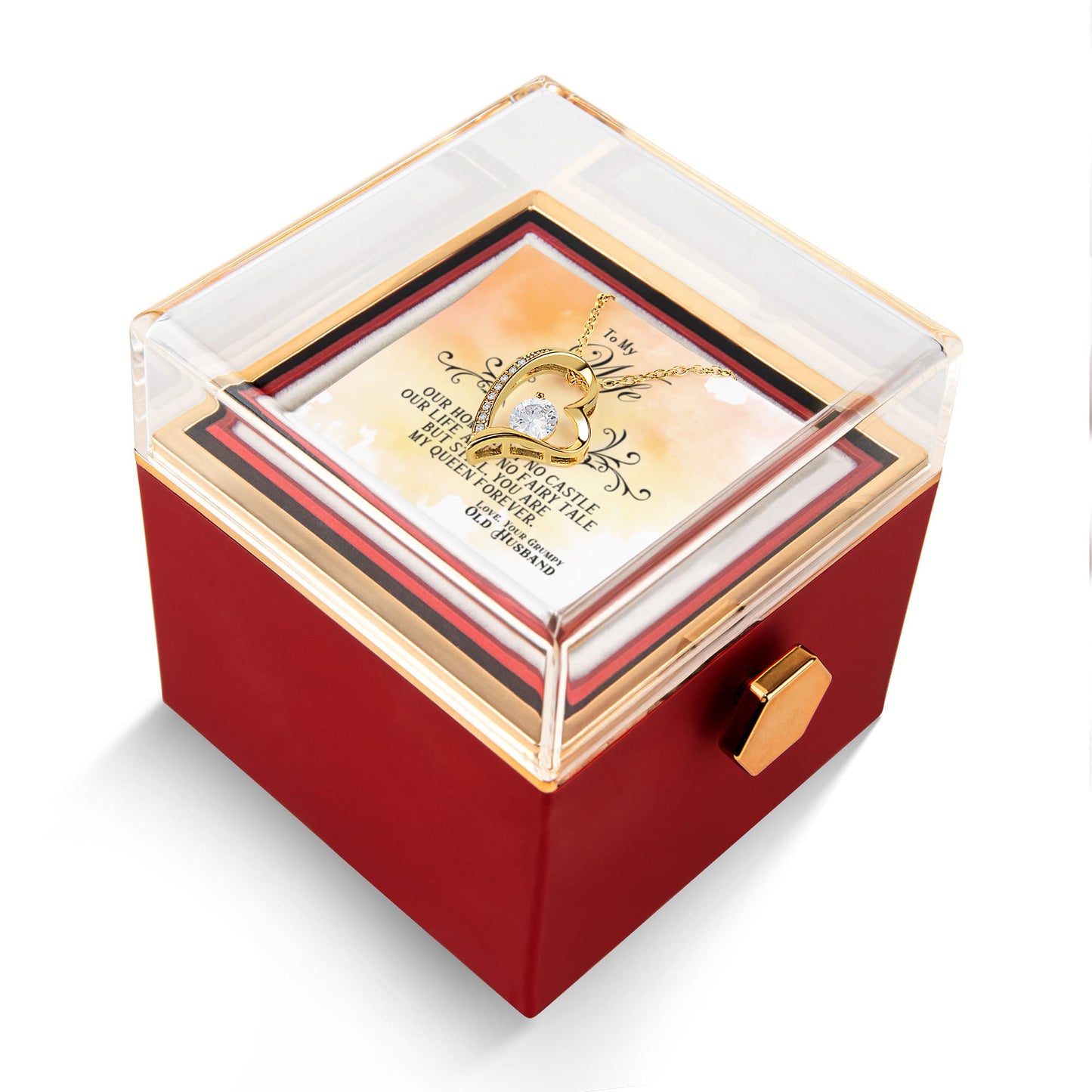 To my Wife Necklace from Husband, Forever Love Pendant with Rotating Rose Box, Gift for Anniversary, Valentines Day, Birthday, Christmas