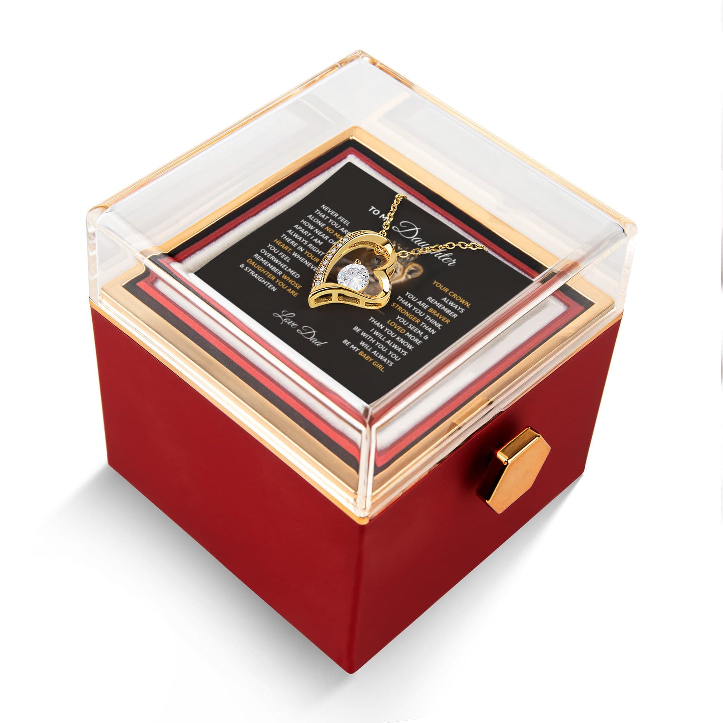 Daughter Necklace from Dad, Forever Love Pendant with Rotating Rose Box, Gift for Birthday, Valentines Day, Graduation, Christmas