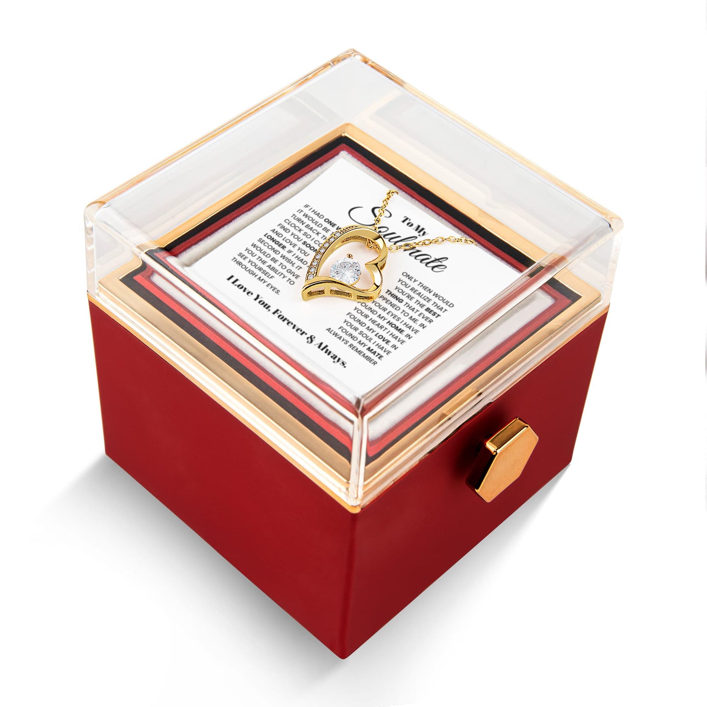 To my Soulmate Wife Necklace from Husband, Forever Love Pendant with Rotating Rose Box, Gift for Anniversary, Valentines Day, Birthday