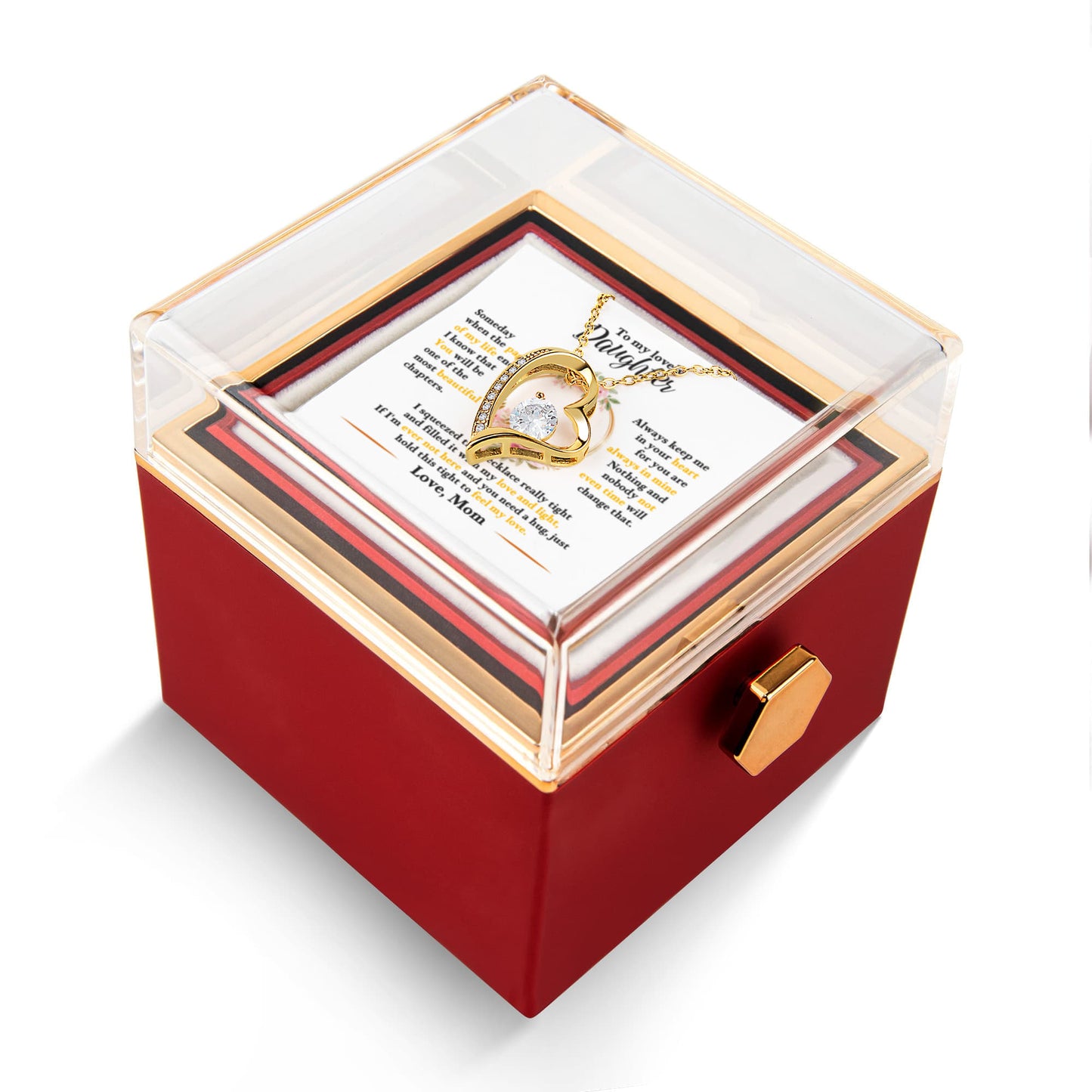 Daughter Necklace from Mom, Forever Love Pendant with Rotating Rose Box, Gift for Birthday, Valentines Day, Graduation, Christmas