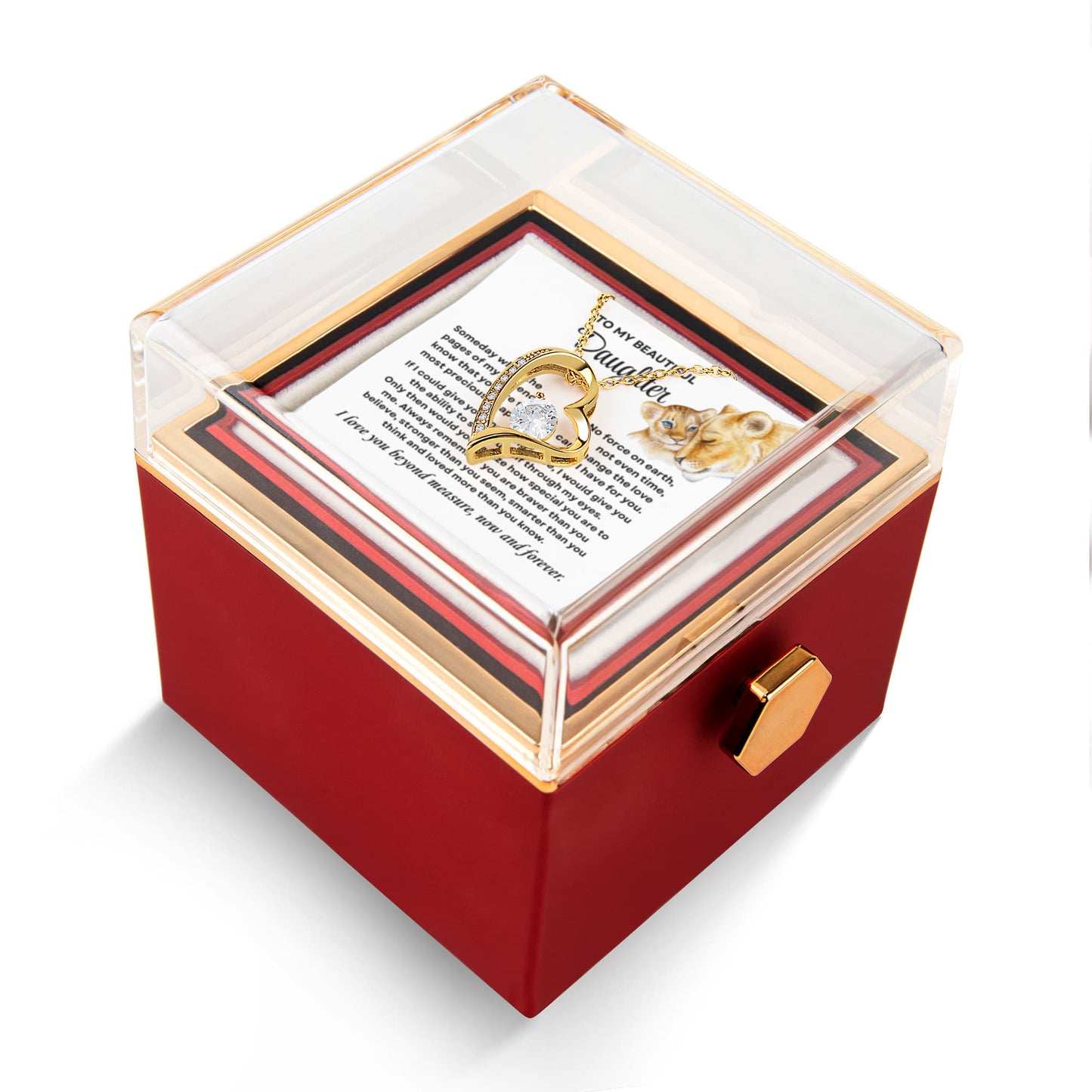 Daughter Necklace from Mom, Forever Love Pendant with Rotating Rose Box, Gift for Birthday, Valentines Day, Graduation, Christmas