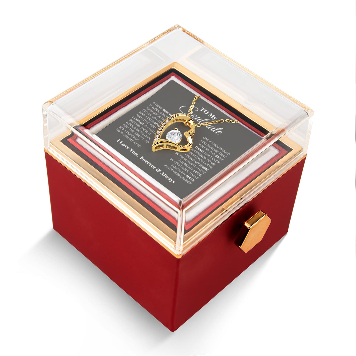 To my Soulmate Wife Necklace from Husband, Forever Love Pendant with Rotating Rose Box, Gift for Anniversary, Valentines Day, Birthday