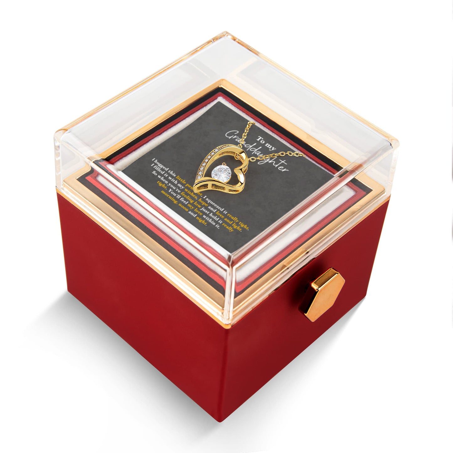 To my Granddaughter necklace from Grandparents, Forever Love Pendant with Rotating Rose Box, Gift for Birthday, Valentines Day, Graduation, Christmas