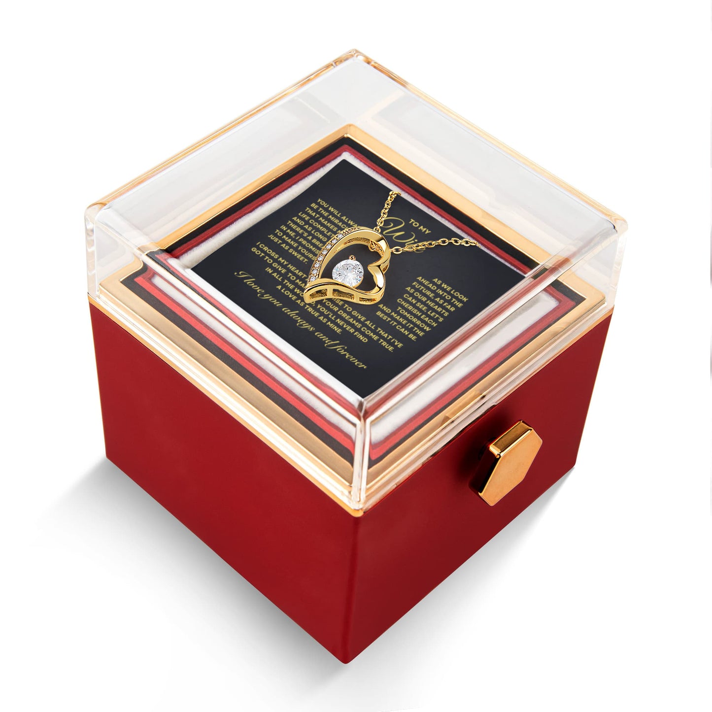 To my Wife Necklace from Husband, Forever Love Pendant with Rotating Rose Box, Gift for Anniversary, Valentines Day, Birthday