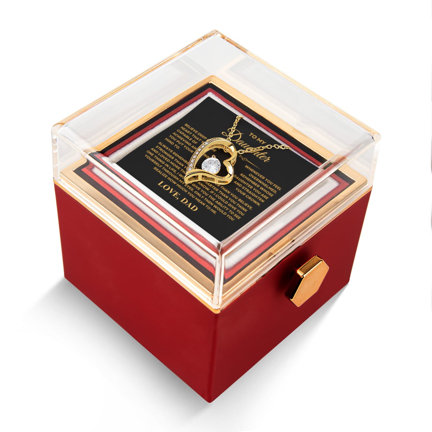 Daughter Necklace from Dad, Forever Love Pendant with Rotating Rose Box, Gift for Birthday, Valentines Day, Graduation, Christmas