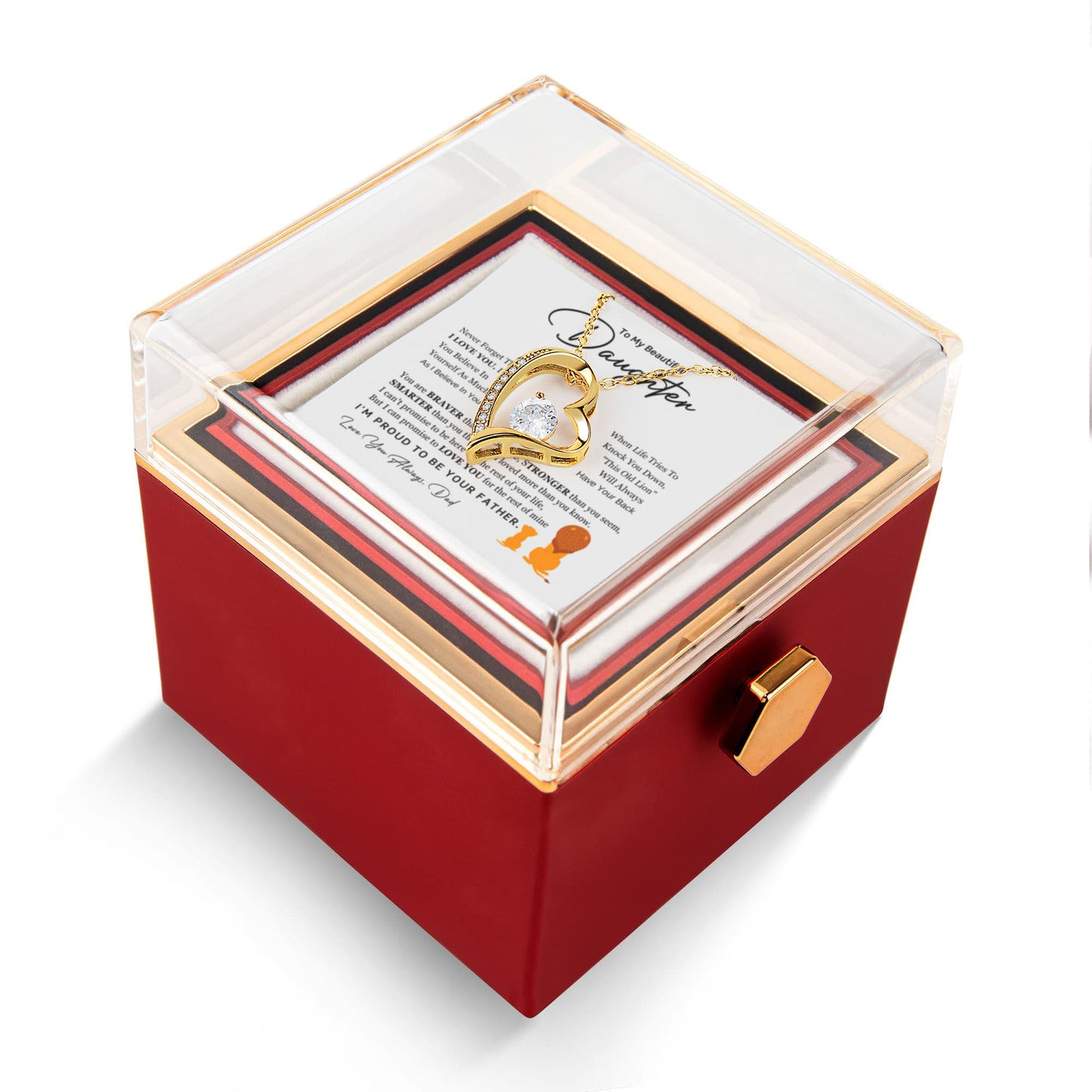 Daughter Necklace from Dad, Forever Love Pendant with Rotating Rose Box, Gift for Birthday, Valentines Day, Graduation, Christmas