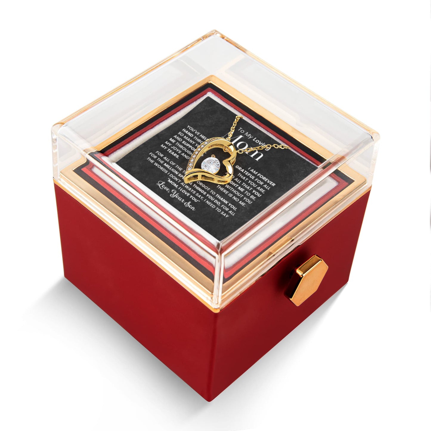 To my Mom Gift from son, Forever Love Necklace with Rotating Rose Box, Gift for mothers day, Valentines Day, Birthday