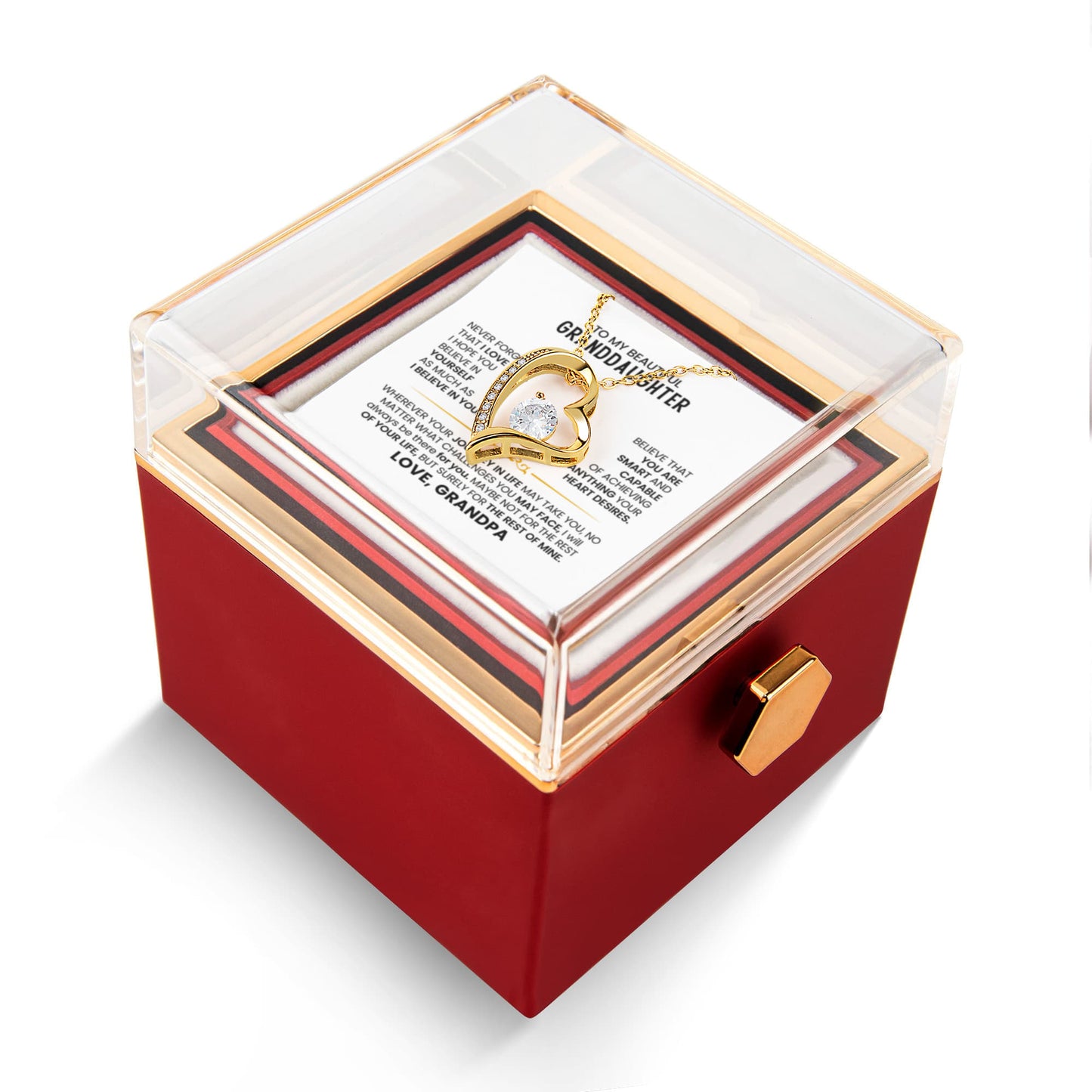 To my Granddaughter necklace from Grandparents, Forever Love Pendant with Rotating Rose Box, Gift for Birthday, Valentines Day, Graduation, Christmas