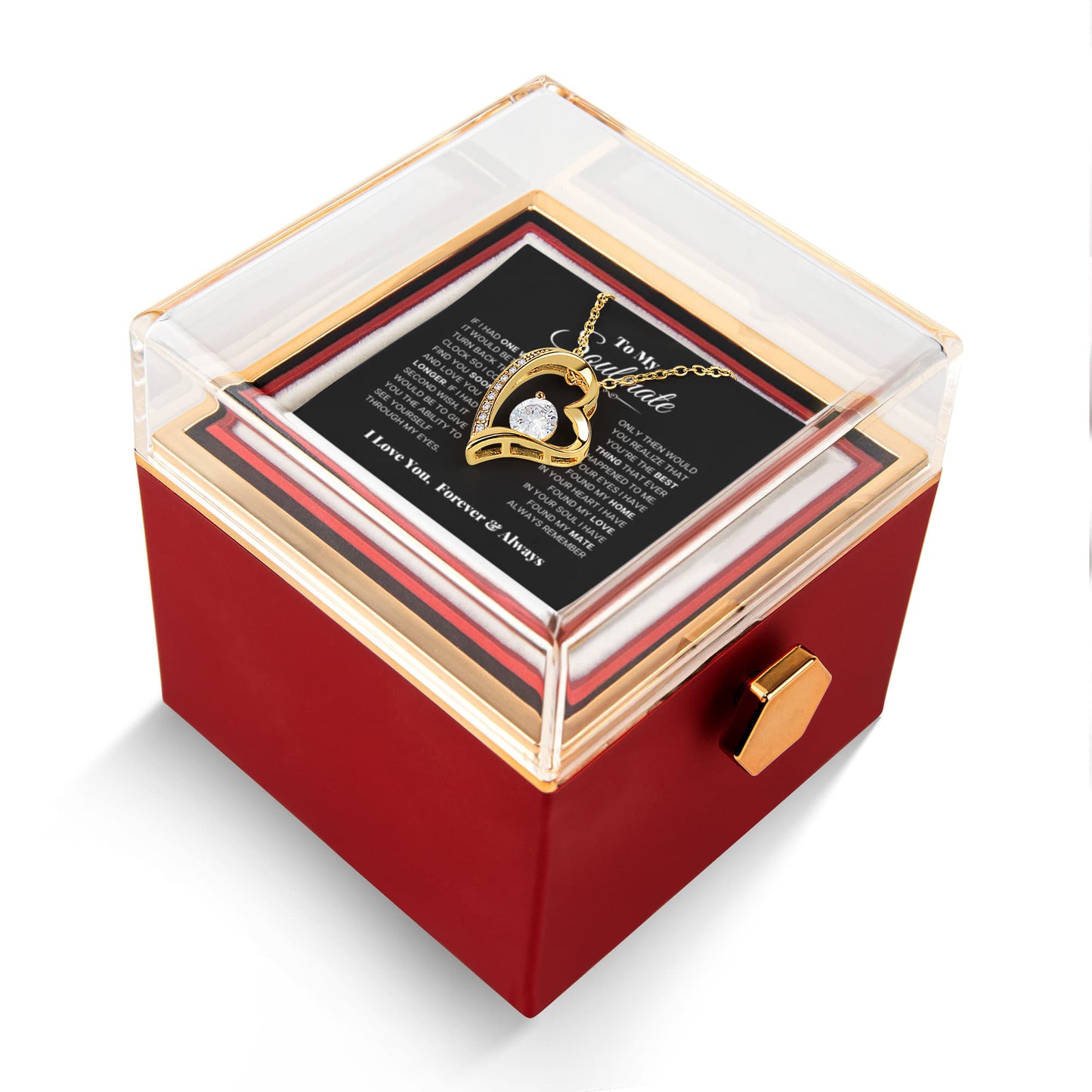 To my Soulmate Wife Necklace from Husband, Forever Love Pendant with Rotating Rose Box, Gift for Anniversary, Valentines Day, Birthday