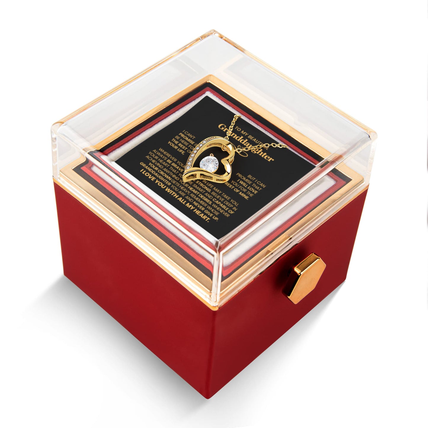 To my Granddaughter necklace from Grandparents, Forever Love Pendant with Rotating Rose Box, Gift for Birthday, Valentines Day, Graduation, Christmas