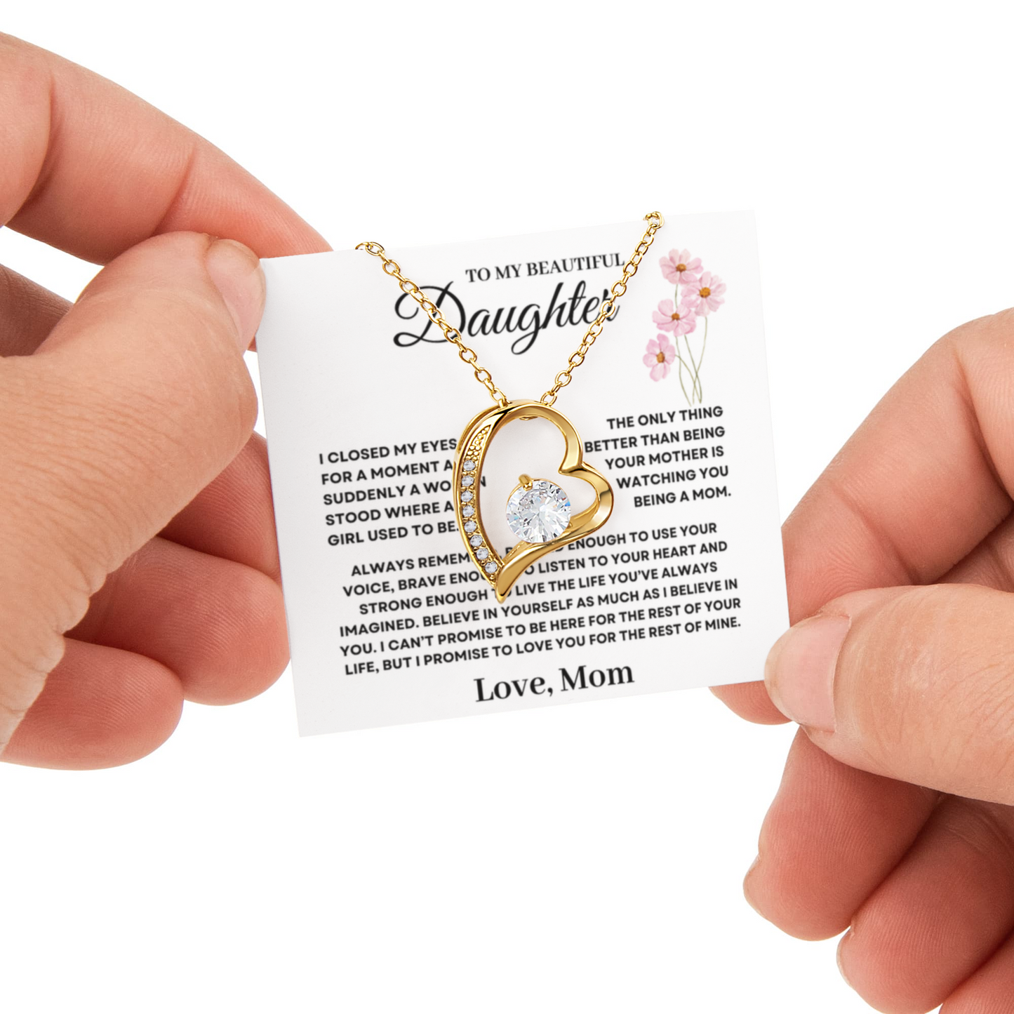 Daughter Necklace from Mom, Forever Love Pendant with Rotating Rose Box, Gift for Birthday, Valentines Day, Graduation, Christmas
