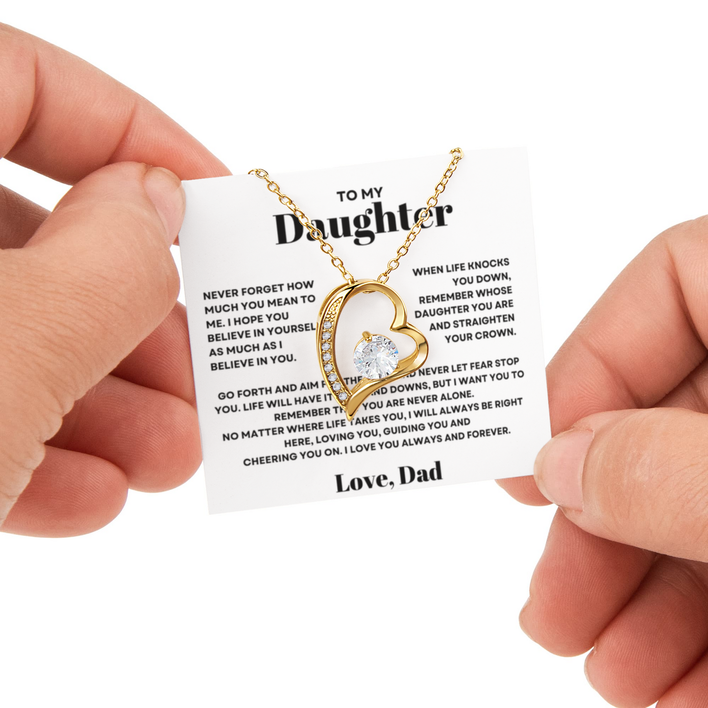 Daughter Necklace from Dad, Forever Love Pendant with Rotating Rose Box, Gift for Birthday, Valentines Day, Graduation, Christmas