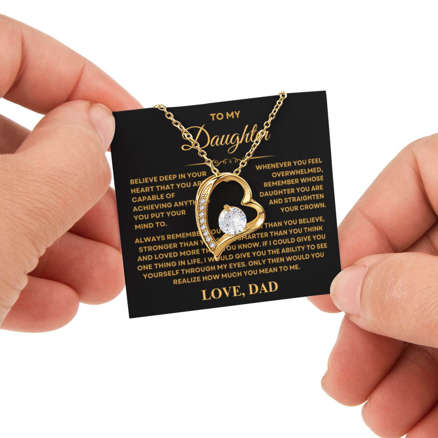 Daughter Necklace from Dad, Forever Love Pendant with Rotating Rose Box, Gift for Birthday, Valentines Day, Graduation, Christmas