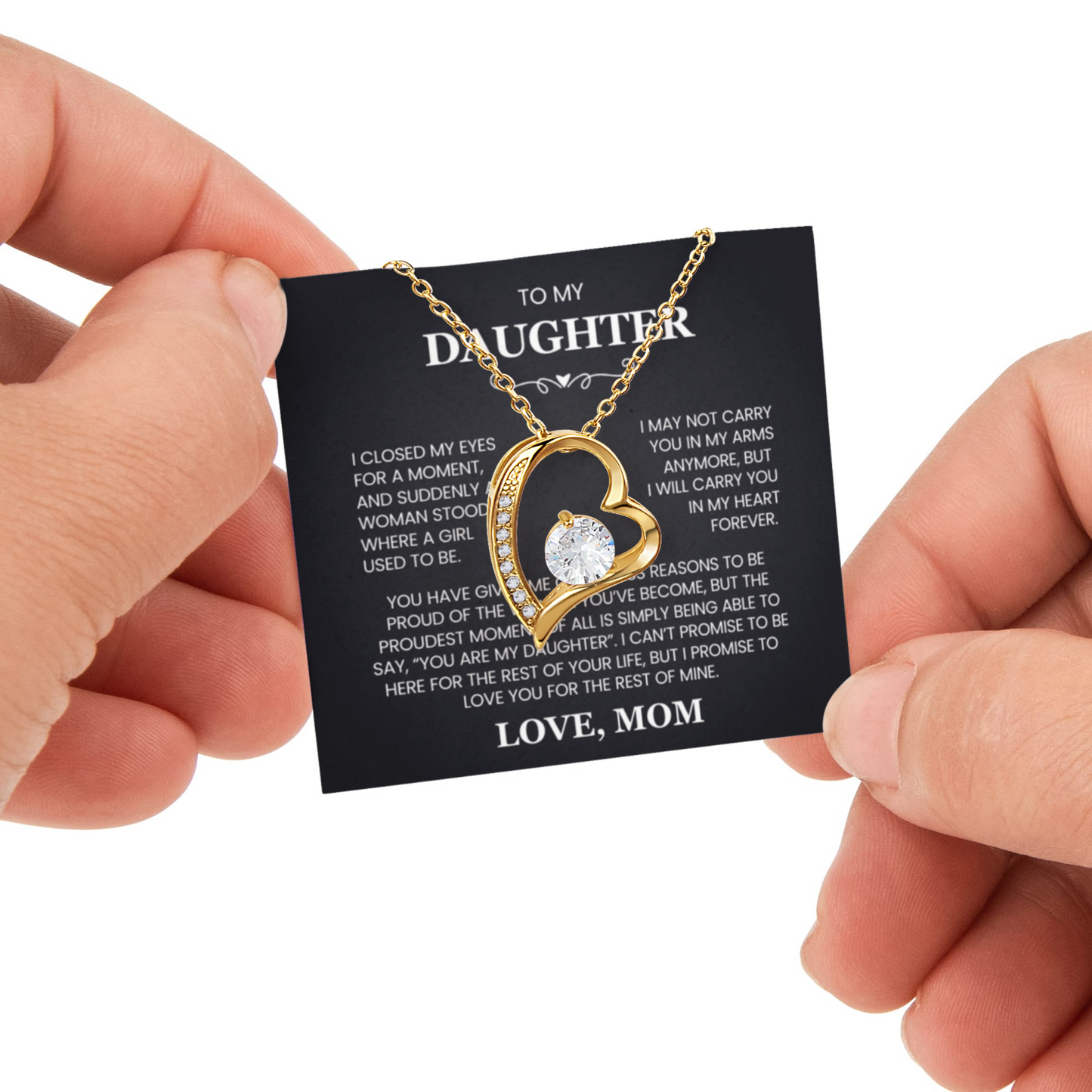 Daughter Necklace from Mom, Forever Love Pendant with Rotating Rose Box, Gift for Birthday, Valentines Day, Graduation, Christmas