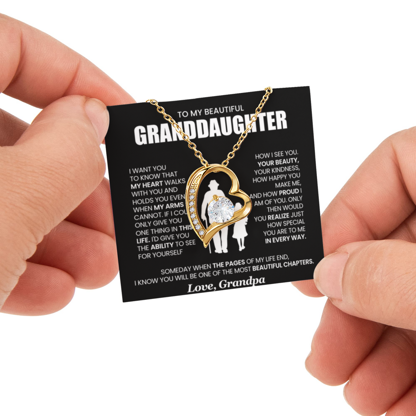 To my Granddaughter necklace from Grandpa, Forever Love Pendant with Rotating Rose Box, Gift for Birthday, Valentines Day, Graduation, Christmas