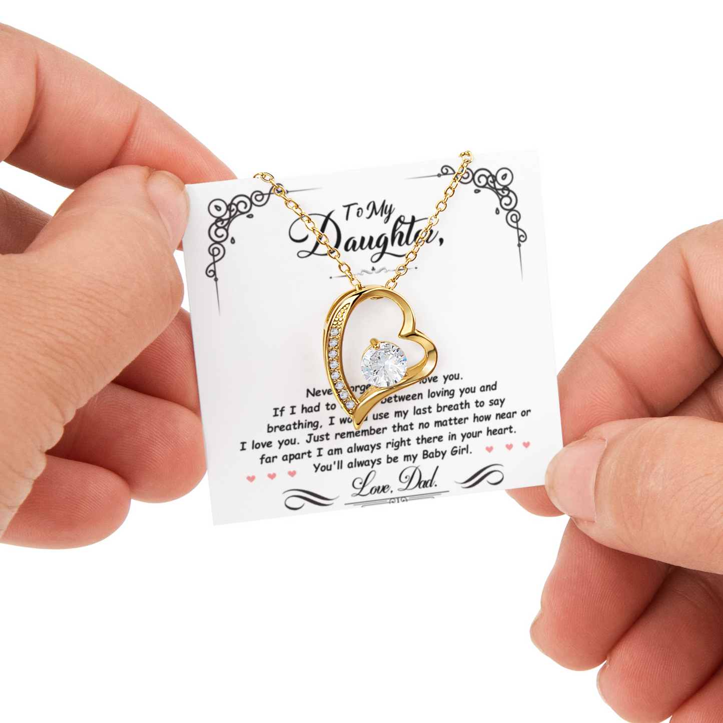 Daughter Necklace from Dad, Forever Love Pendant with Rotating Rose Box, Gift for Birthday, Valentines Day, Graduation, Christmas