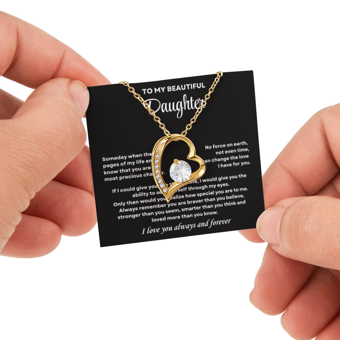 Daughter Necklace from Mom and Dad, Forever Love Pendant with Rotating Rose Box, Gift for Birthday, Valentines Day, Graduation, Christmas