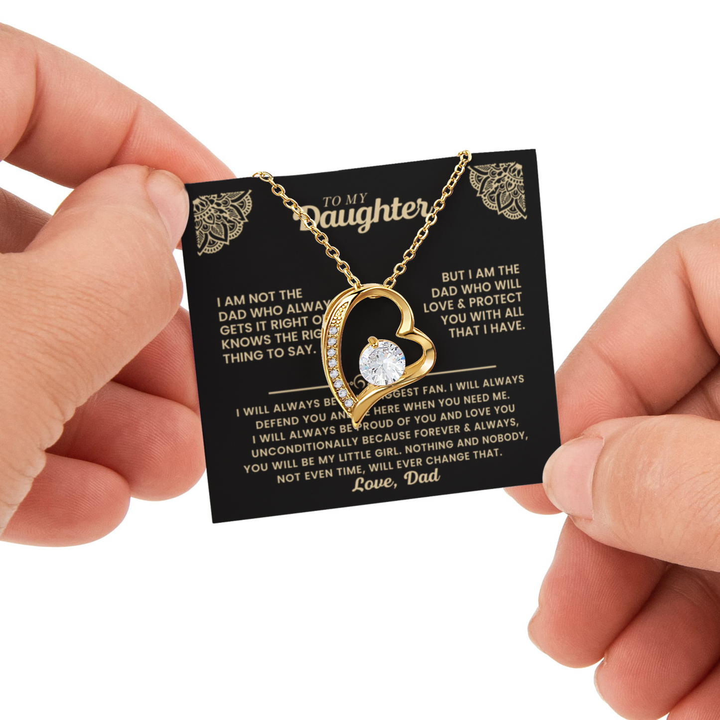 Daughter Necklace from Dad, Forever Love Pendant with Rotating Rose Box, Gift for Birthday, Valentines Day, Graduation, Christmas