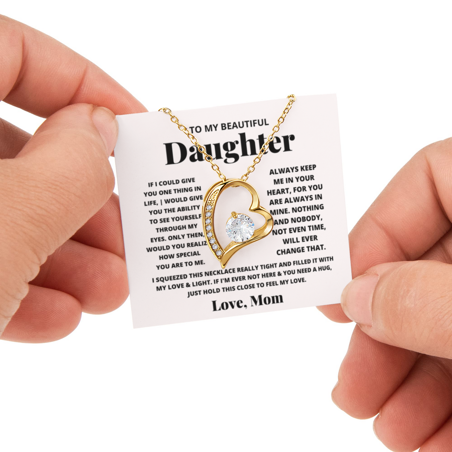 Daughter Necklace from Mom, Forever Love Pendant with Rotating Rose Box, Gift for Birthday, Valentines Day, Graduation, Christmas