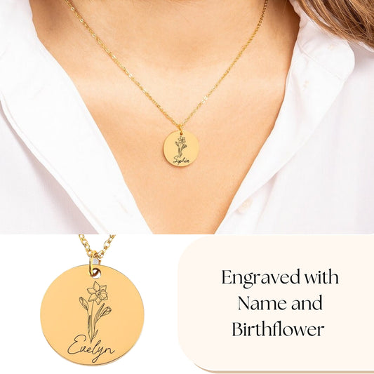 Personalized cousin sister gift engraved name and birth flower necklace for Cousin birthday gift, Christmas gift, Female Cousin gift Jewelry