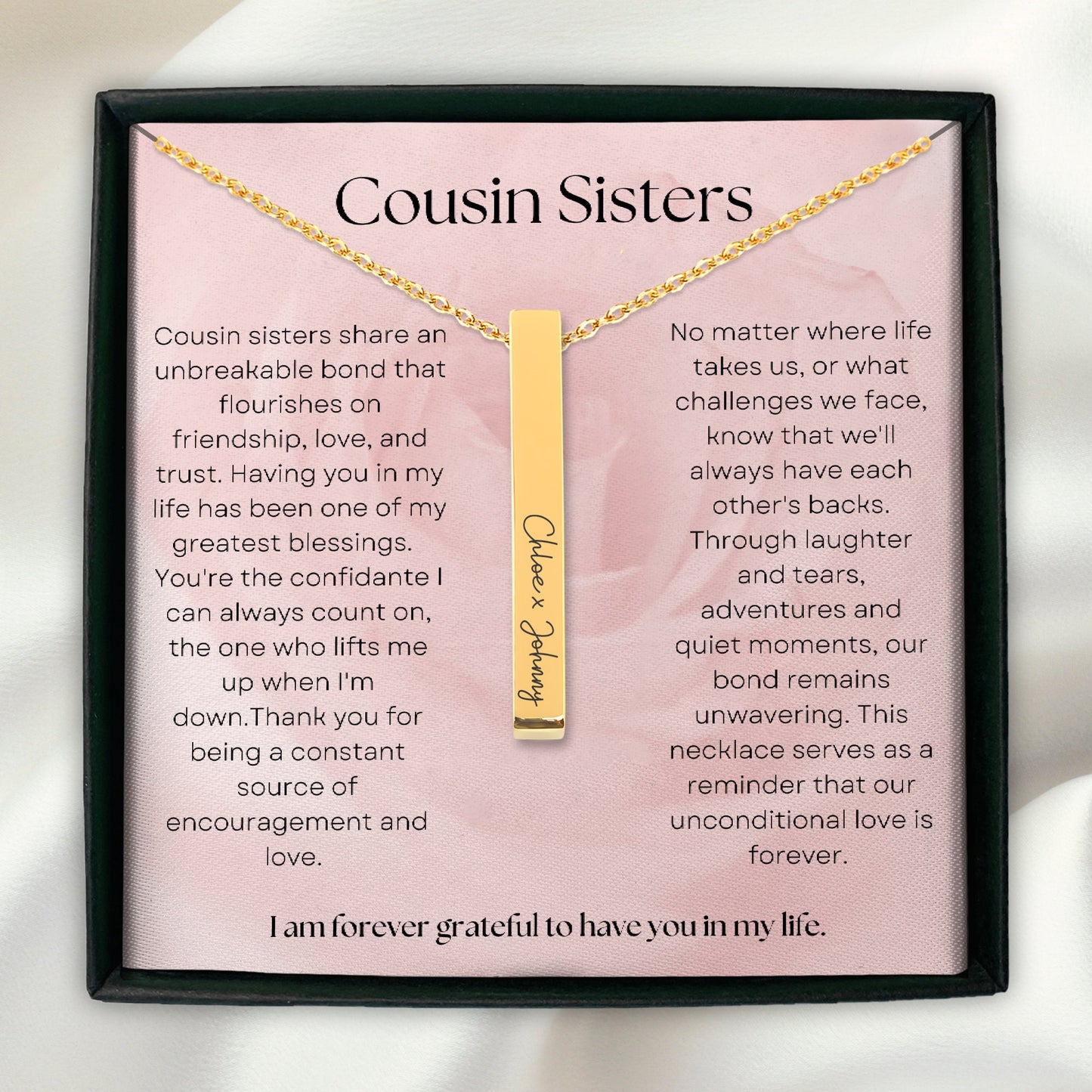 Custom cousin necklace engraved with names, Gift for cousin sister, Female cousin gift, Cousin birthday gift, Christmas gift, Gold jewelry