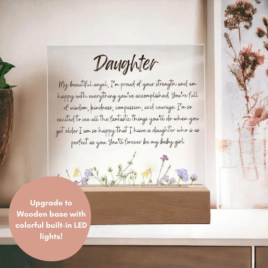 Personalized Daughter gift from dad acrylic plaque with heartfelt message and wildflowers, unique gifts for daughter appreciation birthday