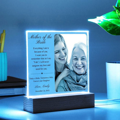 Mother of the bride gift from Daughter Acrylic Plaque, MOB Gift from bride Personalized picture frame, Wedding Thank you gift for Mom photo