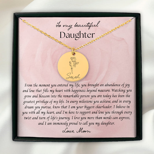 To My Daughter Necklace, Mother Daughter Gifts Personalized, Daughter Gift from dad, Birth flower Necklace, Birthday gift, Christmas gift