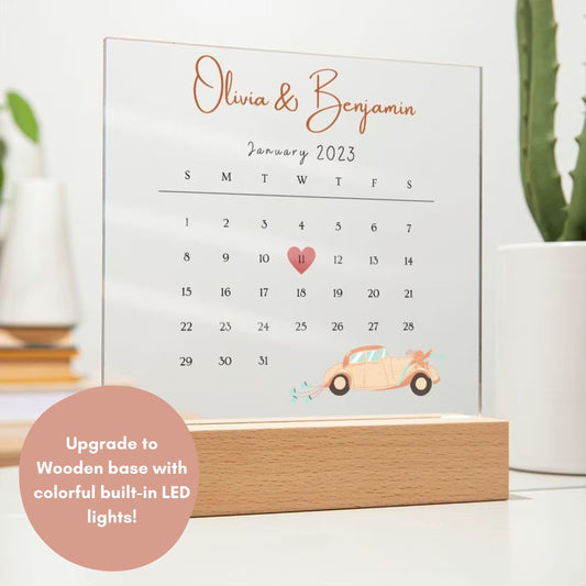 Personalized Wedding gifts  for new couples, Acrylic plaque with wedding date and names, Unique gifts for couples, Anniversary gift Calendar