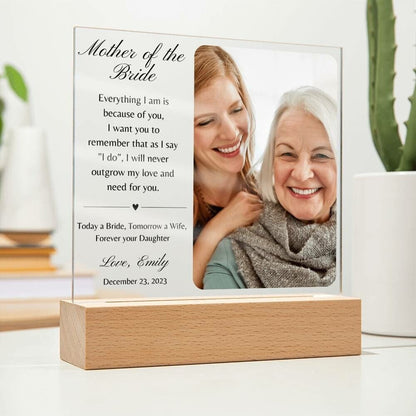 Mother of the bride gift from Daughter Acrylic Plaque, MOB Gift from bride Personalized picture frame, Wedding Thank you gift for Mom photo