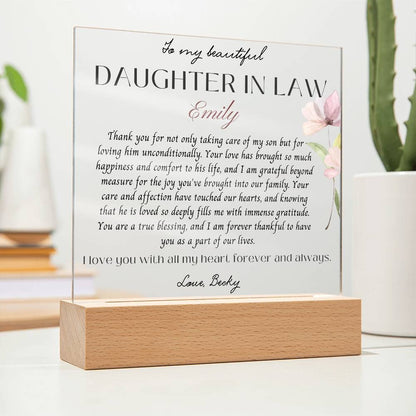 Personalized Daughter In Law gift Acrylic Plaque, Gift from Mother in Law, Christmas gift, Birthday gift, Wedding gift Thank you Sentimental