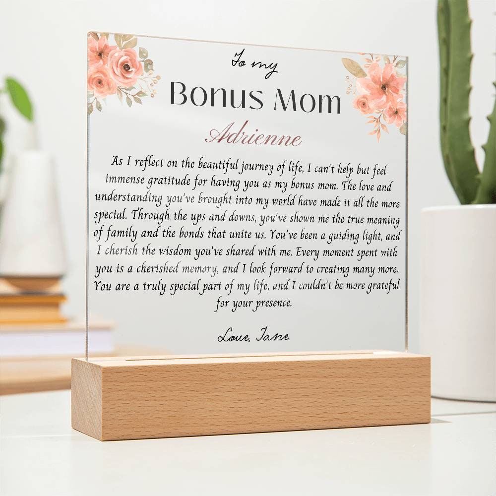 Personalized Bonus Mom gift Acrylic Plaque with message, Gift for Stepmom, Wedding Thank you, Christmas, Birthday gift from Stepdaughter