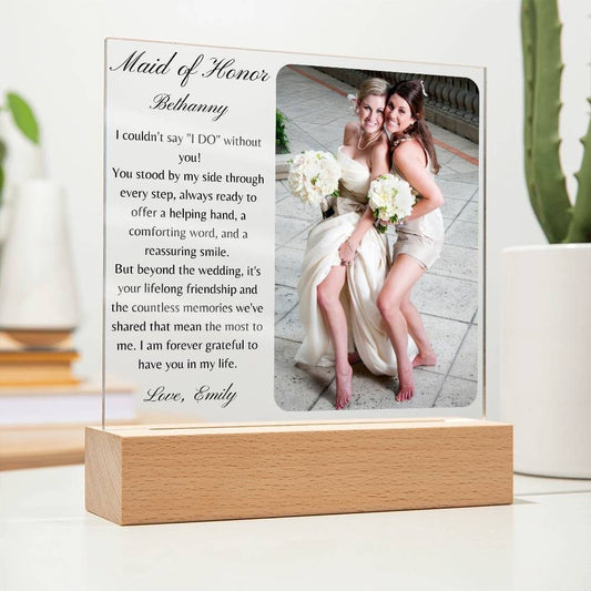 Personalized Maid of honor Acrylic Plaque, Wedding Gift from Bride for MOH Thank you present, Wedding keepsake, Sister Best Friend memory