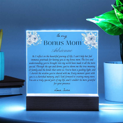 Personalized Bonus Mom gift Acrylic Plaque with message, Gift for Stepmom, Wedding Thank you, Christmas, Birthday gift from Stepdaughter