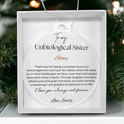 Unbiological Sister Acrylic Christmas Ornament personalized, Best friend Birthday gift, Bestie Christmas gift, Thanksgiving Sentimental gift