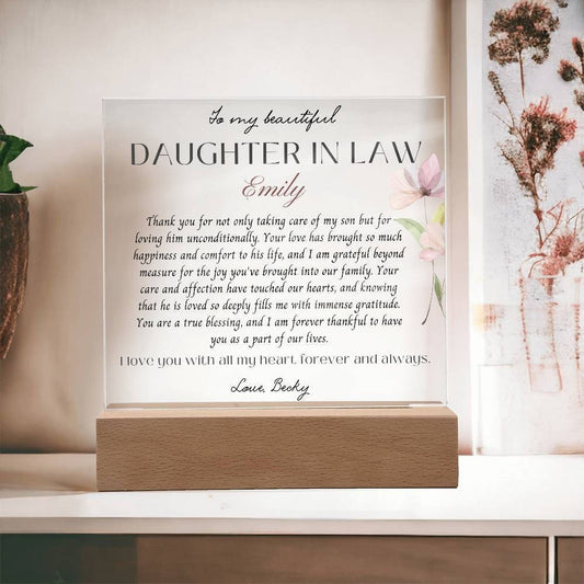 Personalized Daughter In Law gift Acrylic Plaque, Gift from Mother in Law, Christmas gift, Birthday gift, Wedding gift Thank you Sentimental