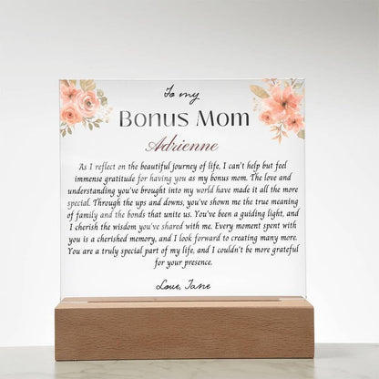 Personalized Bonus Mom gift Acrylic Plaque with message, Gift for Stepmom, Wedding Thank you, Christmas, Birthday gift from Stepdaughter