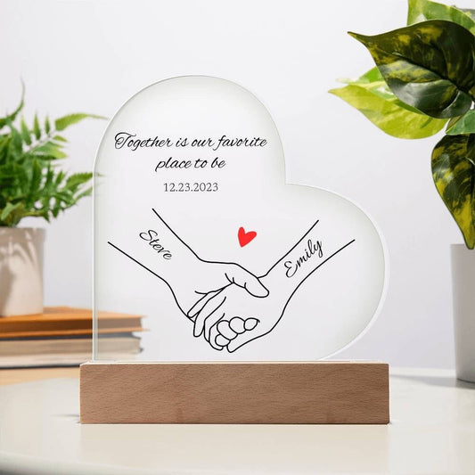 Personalized Couple Holding Hands Heart Acrylic Plaque, Valentines day gift for Wife, Husband, Boyfriend, Girlfriend, Anniversary Engagement