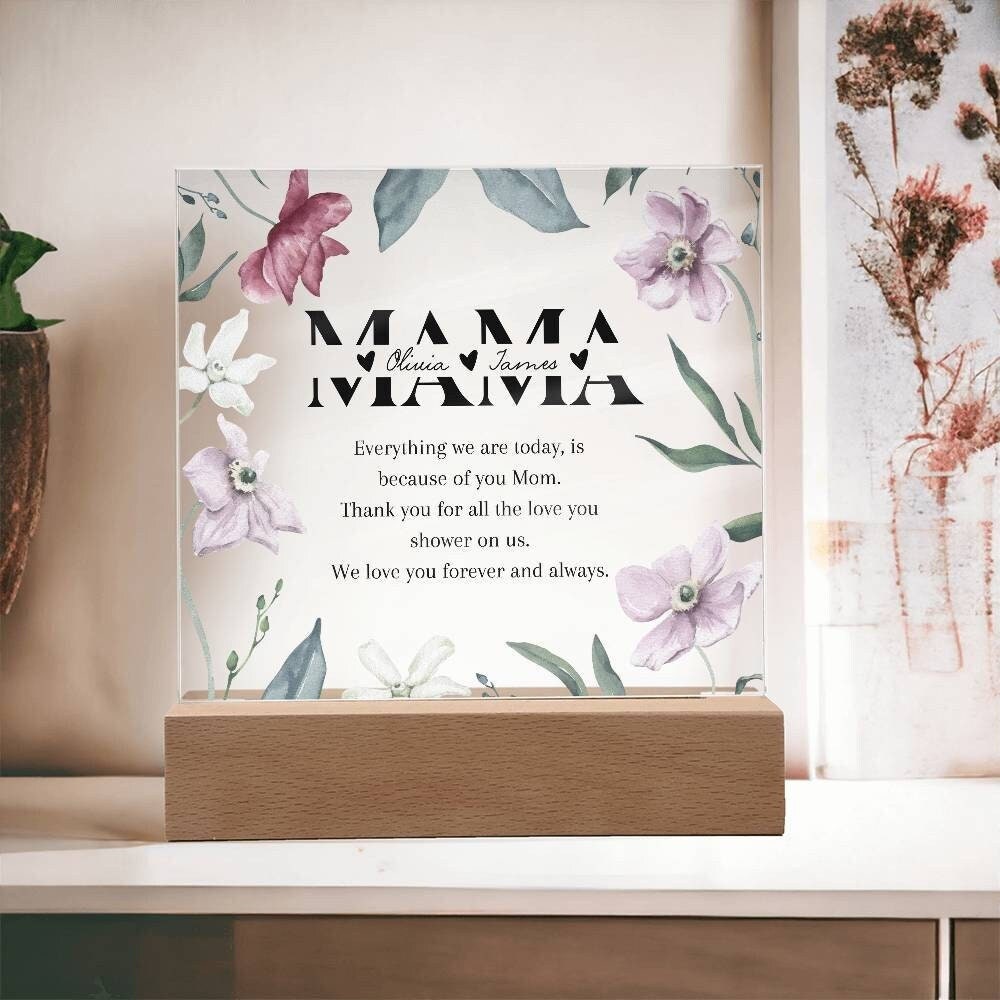 Personalizable Mom Plaque with kids names, Thank you gift for Mom gift Mother's day, Wildflowers Floral acrylic Plaque gift from Daughter