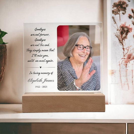 Personalized Memorial Photo plaque, Sympathy Gift, Memorial Sign, Bereavement Gift Mom Condolences gift Goodbyes are not forever remembrance