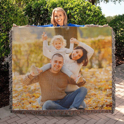 Custom Photo Blanket Family keepsake, Personalized woven throw gift for Mom Valentines day gift for wife husband daughter Birthday Christmas