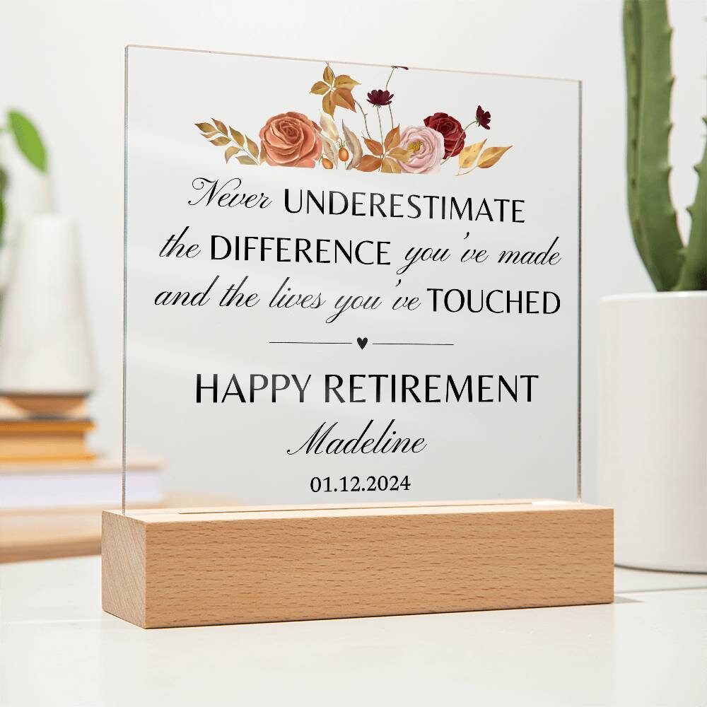 Retirement gifts for Women coworker, Custom Retirement momento personalized retirement plaques for teacher nurse Mom dad difference you made