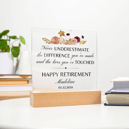 Retirement gifts for Women coworker, Custom Retirement momento personalized retirement plaques for teacher nurse Mom dad difference you made