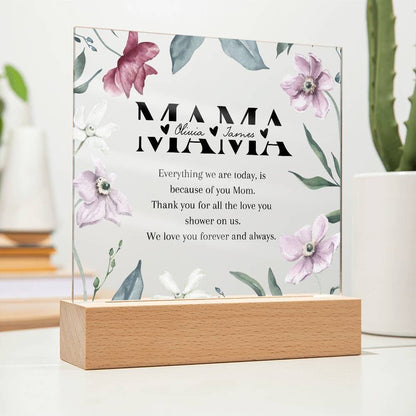 Personalizable Mom Plaque with kids names, Thank you gift for Mom gift Mother's day, Wildflowers Floral acrylic Plaque gift from Daughter